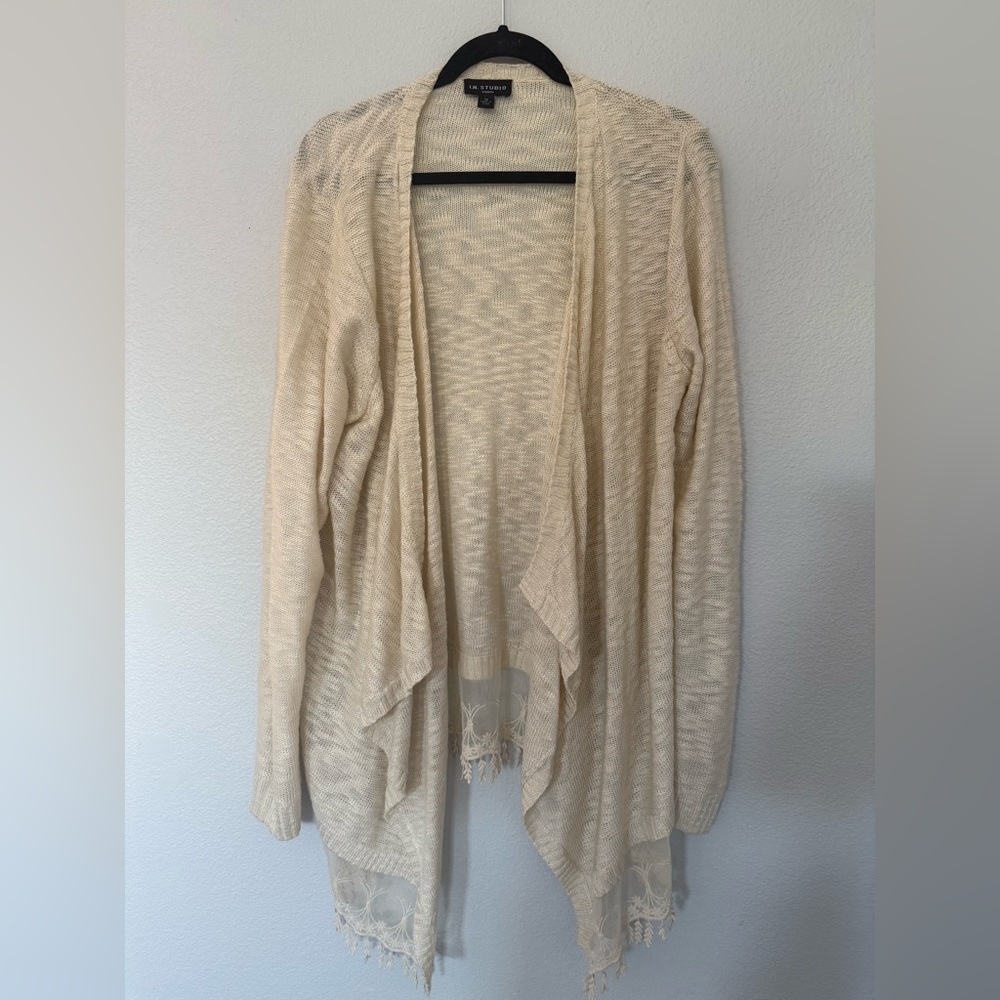 I.N. Studio Plus Size Cream Open-Front Cardigan Size 1X